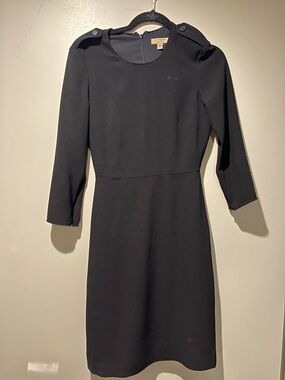 Burberry 3/4 Sleeve Black Sheath Dress with Shoulder Detail -